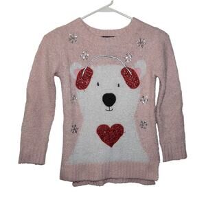 It’s our time pink/white Polar Bear Christmas Sweater girls Size small